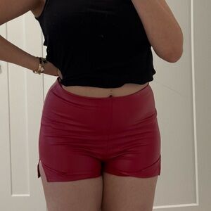 Red leather shorts mini